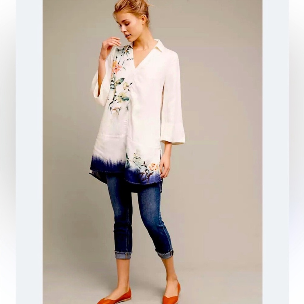 Anthropologie Maeve
Watercolor Printed Tunic Top Bird flowers blouse size MP - Picture 2 of 10
